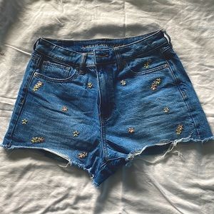 american eagle ripped jean shorts with flower embroidery